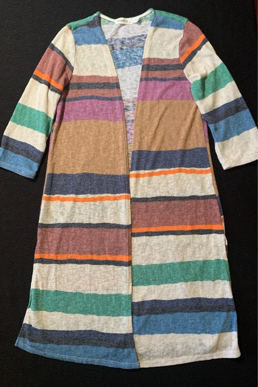 Ginger G Cardigan Cover Up Striped Long Size Small